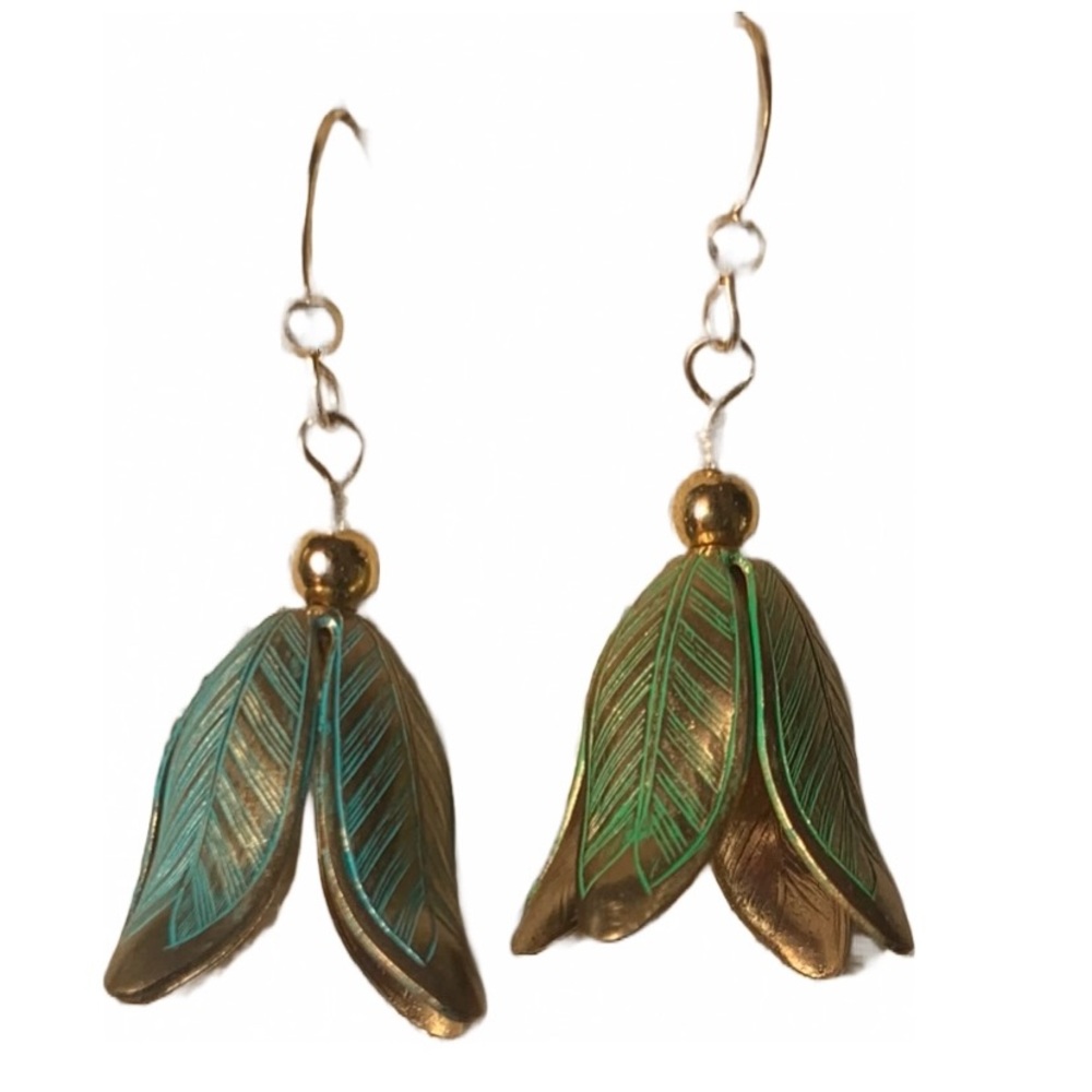 14K gp. Bell flower. 14k go ball and ear wire.Handmade